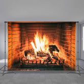 Lofaris Warm and Burning Fireplace Themed Backdrop for Party